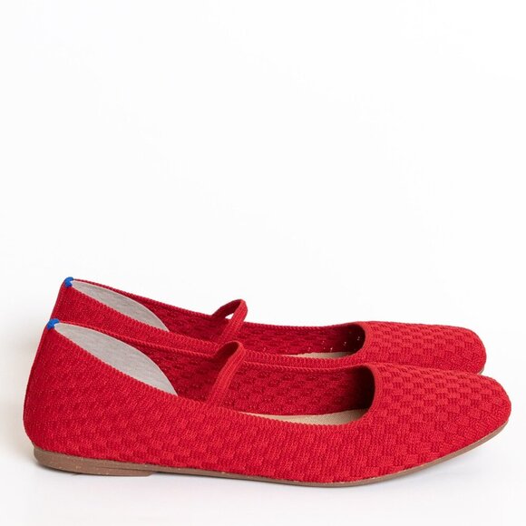 Rothys The Max Square Mary Jane Ballet Flats Red Crisp Basketweave - Picture 3 of 16
